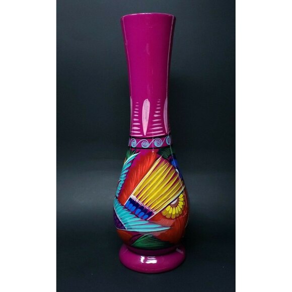 Vase Talavera Mexican Pottery Large 14" Birds Vibrant Colors Hand Painted - Picture 3 of 10